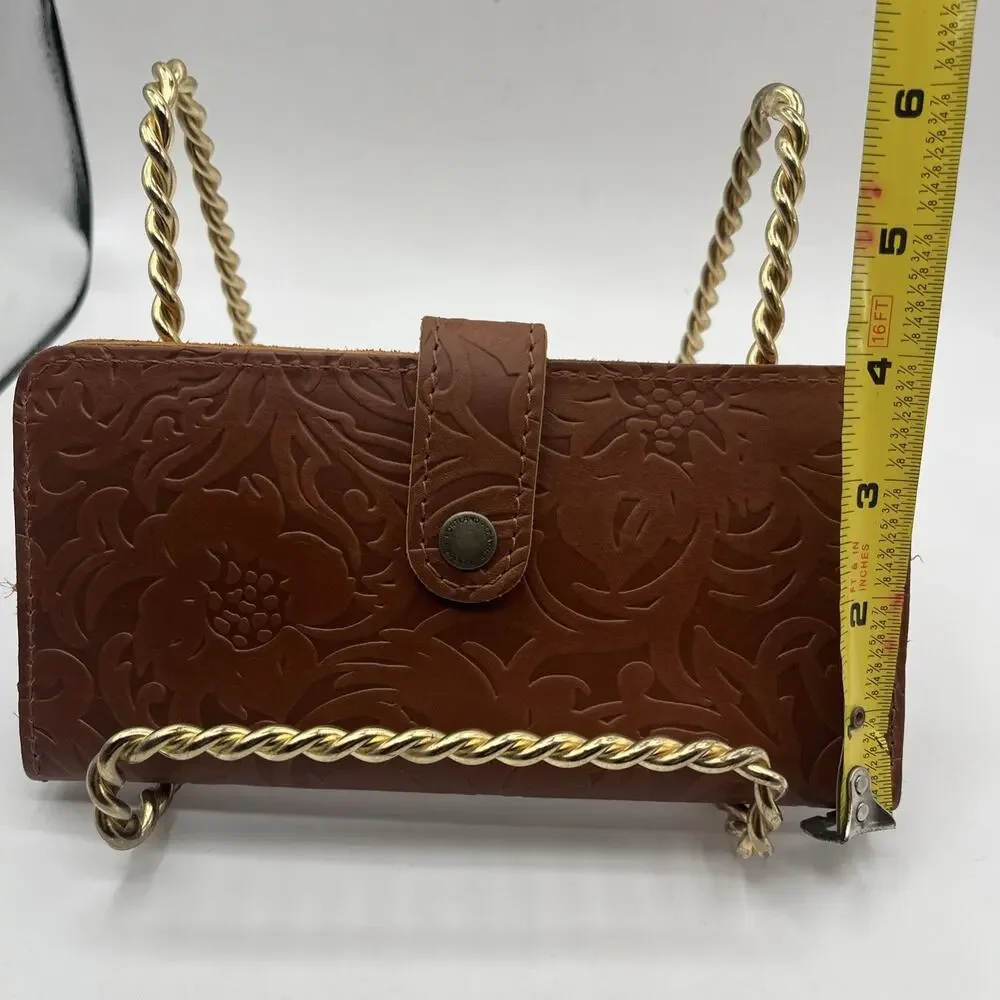Portland Leather Goods Large Bifold Wallet Rich Brown Floral Tooled Leather NWOT